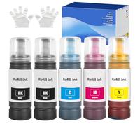 Ink Compatible with ink refill bottles for Ink Bottle Multipack ET-2860 ET-2861 ET-1810 ET-14100 ET-2810 ET-2830 ET-2865 ET-2876 ET-2710 ET-2720 ET-2811 ET-4800 printer 7500 page(5 Pack 2BK/C/M/Y)