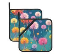 Ink DandelionSet of 2 Potholders Essential for Kitchen Baking Countertop Potholders 8 x 8 Inches