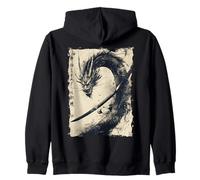 Ink Dragon Asian Art Mythical Beast Zip Hoodie