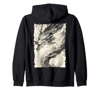 Ink Dragon Asian Art Mythical Beast Zip Hoodie