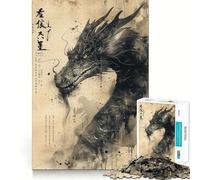 Ink Dragon Lore Jigsaw Puzzles 1000 Piece for Adults Memory Boost Cozy Fun Pattern Assemble Nice Decor (38x52cm)