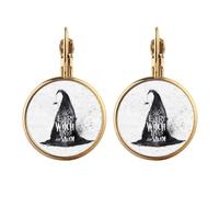 Ink Effect Wizard Hat Halloween Witch Gold Clip On Drop Earrings Non Piercing Dangle Jewelry
