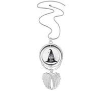 Ink Effect Wizard Hat Halloween Witch Pendant Angel Wings Rotating Necklace Jewelry
