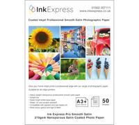 Ink Express A3+ 270gsm Nanoporous Pro Smooth Satin Photo Paper Single Sided Resin Coated Inkjet Professional Glossy Photographic Paper (50 Sheets)