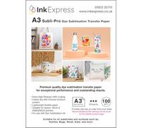 Ink Express Subli-Pro A3 100gsm Dye Sublimation Transfer Paper Compatible with EPSON, SAWGRASS, RICOH, Brother Sublimation Printers (100 Sheets)