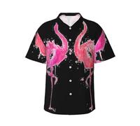 Ink Flamingos Mens Hawaiian Short Sleeve Shirt Summer Printed Business Casual Beach Surfing Boating Black