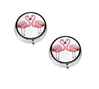 Ink Flamingos Print pilldispenser, Round Organizer, 3 Compartment Small Case for Purse & Pocket, Portable Medicine Box for Travel