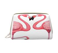 (Ink Flamingos) Print Pu Leather Makeup Bag with Zipper Pocket Compact Organizer for Travel/Purse
