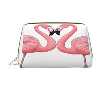 (Ink Flamingos) Print Pu Leather Makeup Bag with Zipper Pocket Compact Organizer for Travel/Purse
