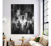 Ink Geometric Canvas Painting, Grunge Wall Art, 28X39In - Black And White, Unframed, Poster Canvas Painting - Living Room Bedroom Kitchen Office Dining Room Decorative