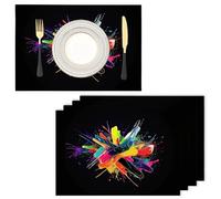 Ink Graffiti Heat Resistant Placemats 45x30cm, Color Washable Cotton Linen Anti-Slip Placemat Set of 6, Minimalism Placemats for Kitchen Dinning Party Wedding Table Decor