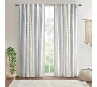 INK+IVY Boho Single Panel Window Curtain for Bedroom and Living Room - 100% Cotton Tufted Chenille Stripe Modern Farmhouse Light Filtering Drapes, 50" x 84", Ivory/Navy