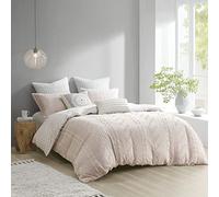 INK+IVY Cotton Comforter Set, Clipped Jacquard Design Diamond Print, All Season Down Alternative Cozy Bedding with Matching Shams, Full/Queen(88"x92"), Kara, Blush Reversible Stripes 3 Piece