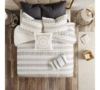 INK+IVY Fashion Bedding, Cotton, Rhea Jacquard Ivory/Charcoal, King