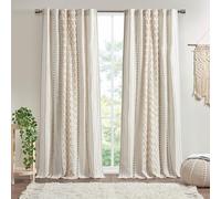 INK+IVY Imani 100% Cotton SINGLE PANEL Curtain Tufted Chenille Stripe Geometric Print Mid-Century Look Rod Pocket Top Drape for Living Room, Privacy Window Treatment for Bedroom, 50" x 84", Ivory