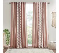 INK+IVY Imani Cotton Geometric Print, Single Panel Window Curtain Texture, Mid-Century Look Easy to Hang, Fits up to 1.25" Diameter Rod, 50" x 84", Blush