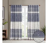 INK+IVY Mila 100% Cotton Single Panel Curtain Tufted Chenile Boho Design Rod Pocket Top Drape for Living Room, Privacy Window Treatment for Bedroom, Apartments, 50" x 84", Navy/White