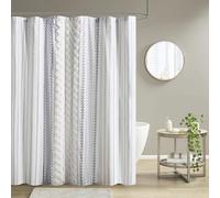 INK+IVY Tufted Chenille 100% Cotton Shower Curtains Machine Washable, Modern Home Bathroom Décor Bathtub Privacy Screen, 72" W x 72" L, White/Navy