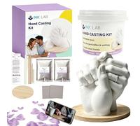 INK LAB 3D Hand Casting Kit for Couples, Holding Hands Moulding Kit with Complete DIY Set, Non-Toxic Alginate & Plaster, Wooden Base, Perfect Keepsake Present for Weddings, Anniversaries & Family