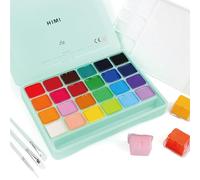 INK LAB HIMI Gouache Paint Kit 24 Colors Non Toxic Paints Jelly Cup Design with Paint Brushes Palette Portable for Professional Artists, Rich Pigment, 30ml/Cup