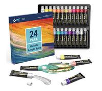 INK LAB Metallic Acrylic Paint Set 24 Tubes Non Toxic Metallic Acrylic Crafts Paints for Canvas Wood Artists Beginners Painting, Rich Pigment & No Fading, 12ml/Tube