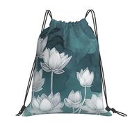 Ink Lotus Flower Drawstring Bag Lightweight String Backpack Waterproof Cinch Sack Pack For Hiking Women Men 36X42Cm