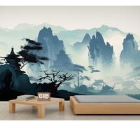 Ink Mountain Murals Chinese Style Wall Mural Wallpaper Ink Wash Painting Wallpaper for Living Room Office 500x300cm Home TV Sofa Background Wall Decor (Not Self-Adhesive)