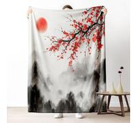 Ink Nature Landscape Throw Blanket for Couch, Traditional Oriental Fleece Blanket 40"x60" Lightweight, Chinese Asian Art Blankets for Bed, Warm Soft Cozy Washable Bedding for All Season