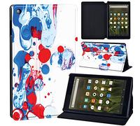 Ink Paint Printed Leather slim lightweight Tablet Stand Cover Case Fit Amazon Fire HD 8 Tablet 8th / 7th / 6th Generation - 2018, 2017 and 2016 Release (ink paint - red & blue)