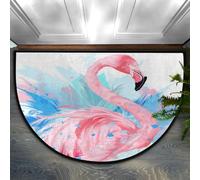 Ink Painted Flamingo Half Round Doormat 36x24 In, Soft Absorbent Entrance Rug with Non-Slip Backing, Indoor Welcome Mat for Entryway Bedroom Kitchen Office