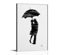 Ink Painting Black Silhouette of A Couple Under An Umbrella Quietly Hugging Simple Abstract Art Poster Poster Vintage Art, Wall Canvas, Decoration Aesthetic, Living Room, Kids Room Dormitory, Cafe, Ba