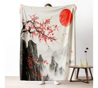 Ink Painting Blanket for Couch, Asian Chinese Style Fleece Blankets 60"x80" Warm Soft, Art Oriental Culture Throw Blanket for Bed, Cozy Lightweight Washable Bedding for All Season