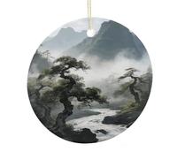 Ink Painting Ceramic Christmas Ornament,Wall Hanging Decor Windows Hanging Decor Best Friend Birthday Gifts, Friendship Gifts Car Hanging Ornament Gift for Women, Girls, Teachers 2.9 in