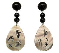 Ink Painting Earrings for Women Silver Forest Earrings Dangle Drop Earrings With Bamboo Floral Bird Design Lightweight Unique Artistic Gift for Her,Daily Wear