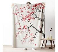 Ink Painting Floral Fall Throw Blanket for Couch, Japanese Style Fleece Blanket for Bed, Watercolor Flower Cozy Blankets 40"x60" Soft Warm Lightweight for All Season Camping Travel Picnic