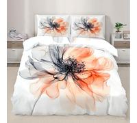 Ink Painting Flowers Double Size Bedding Set Simple Lines Duvet Cover Set 3 Piece Abstract Flowers Printed Comforter Cover Set for Teens Kids Boys Girls (Double)