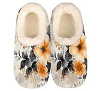 Ink Painting Flowers Slippers for Women Slipper Socks Soft House Slippers Shoes for Bedroom Indoor, Winter Cozy Christmas Gifts