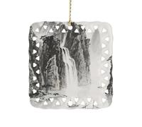 Ink Painting Landscape Ceramic Christmas Ornament Xmas Tree Hanging Pendant Double Sided Pattern Festive Square Ornament Holiday Home Party Decoration Gifts