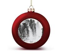 Ink Painting Landscape Christmas Ball Ornament - 2.4 Inch Shatterproof Plastic Xmas Tree Decorations, Red Christmas Tree Decor Hanging Ball for Holiday Wedding Party Decor