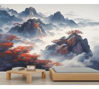 Ink Painting Landscape Murals Misty Forest Mountain Wall Mural Wallpaper Chinese Style Wallpaper for Living Room Office 500x300cm Home TV Sofa Background Wall Decor (Not Self-Adhesive)
