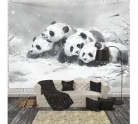 Ink Painting Minimalist Tapestry Black White Tapestries Panda Snowy Landscape Wall Hanging Decor Living Room Yoga Meditation and Bedroom 180 × 230 cm