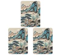 Ink Painting Mountain Tree Car Air Freshener, 3 Pcs Square Hanging Air Freshener Cards, Long Lasting Fragrance Scented Cards for Car, Home, Office Black-style