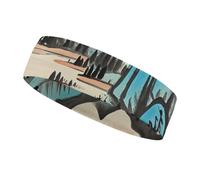 Ink Painting Mountain Tree Headbands for Women & Men Sports Headband, Fits All Head Sizes, Ultra Absorbent & Non-Slip Sweatband for Running, Yoga, Gym