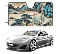 Ink Painting Mountain Tree Windshield Sun Shade, Summer Vehicle Accessories, Foldable Car Window Shades, Keep Interior Cool, UV Rays Sun Visor Shade for Car SUV Truck 55"x30"