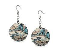 Ink Painting Mountain Tree Wooden Earrings for Women, Vintage Elegant Wood Jewelry, Lightweight Earrings for Wedding, Party, Everyday Jewelry Gift, Circular, Wood, wood