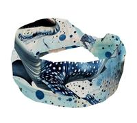 Ink Painting Sea Animals Whale Wide Headbands for Women, Yoga Workout Head Bands Wide Elastic Hair Bands for Washing Face Makeup