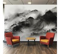 Ink Painting Wallpaper for Living Room, Black and White Chinese Asian Wall Mural for Bedroom, Non-Woven Photo Wallpaper Home Decor 366X254cm, Wall Decoration D14