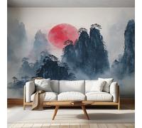 Ink Painting Wallpaper for Living Room, Mountain Asian Chinese Wall Mural for Bedroom, Non-Woven Photo Wallpaper Home Decor 250X175cm, Wall Decoration D17