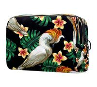 Ink Parrot and Frangipani Cosmetic Bag for Women, Travel Toiletries Bags Large Makeup Handy Pouch Organiser Bag with Zipper