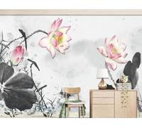 Ink Pink Lotus Lotus Leaf Art 3D Wallpaper Textured Silk Easy Install Living Room Sofa Bedroom Dining Room Home Decoration Wall-150cm×105cm